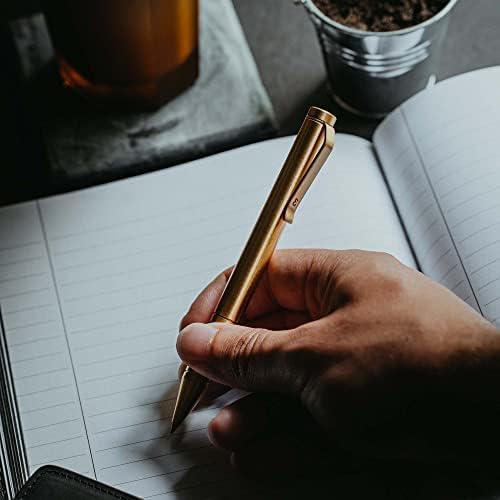 Everyman Brass Mini Twist Grafton Pen & Ink Bundle, EDC Luxury Writing Utensil with Extra 3-pack of Black Gel Refills (.7mm), Pen with Pocket Clip, Gift for Office, Business