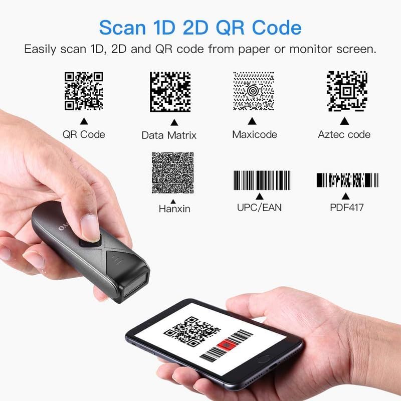 2-Pack Eyoyo Mini QR 2D&1D Bluetooth Barcode Scanner Portable Wireless Barcode Reader with USB Wired/Bluetooth/ 2.4G Wireless Connection for Phone, Android, Tablet, Laptops