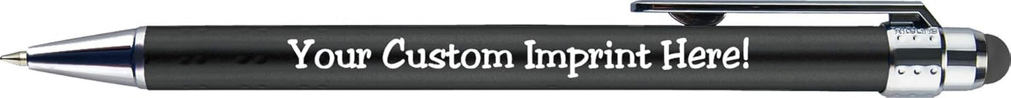 Personalized Pens with Stylus Tip -Bright Vibes- Click action - Custom - Black writing - Printed Name pens - Imprinted with Your Logo or Message - FREE PERSONALIZATION - 12 Pens/Box (Assorted)