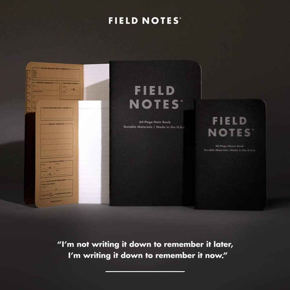 Field Notes 2-Pack Pitch Black Notebooks (4.75" X 7.5"), Dot-graph, 64 Pages | Thin Pocket Sized EDC Notebook With 90 GSM Paper & Paperback Cover | Work Notebooks For Note Taking | Made in the USA