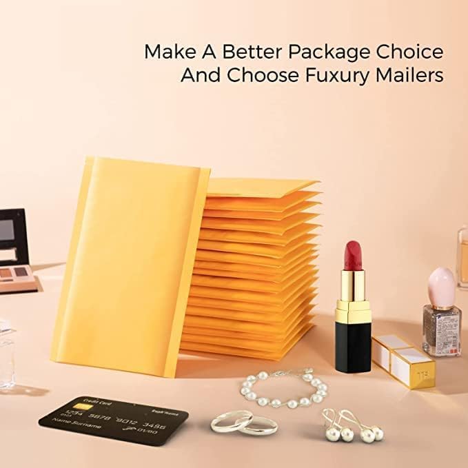 Fuxury Kraft Bubble Mailer 4x8" 800Pack Strong Adhesion Padded Envelopes Thick Bubble Envelopes Usable Size 4x7" Waterproof Cushioned Padded Mailers Packaging for Small Business #000 Yellow