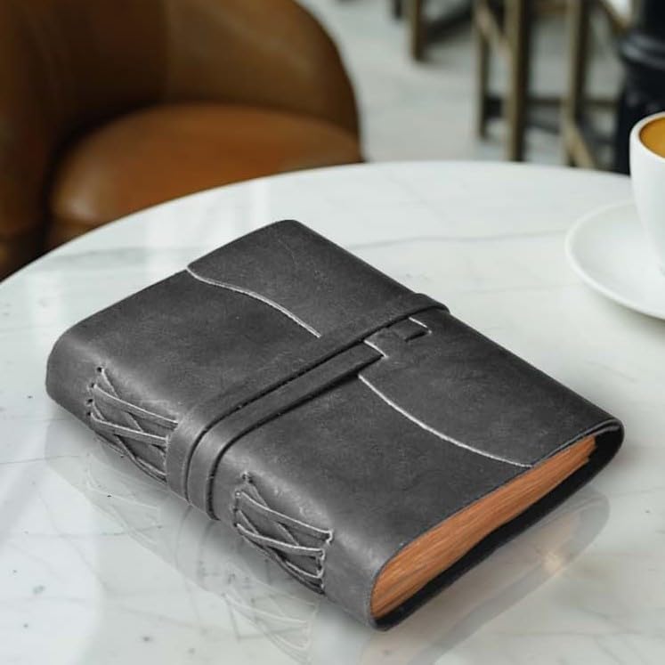 LEATHER VILLAGE Leather Bound Journal - Black, 7"X5", 220 Pages - Vintage Blank Paper Diary for Writing, Drawing, Sketchbook, and Travel Notebook - Ideal for Women and Men