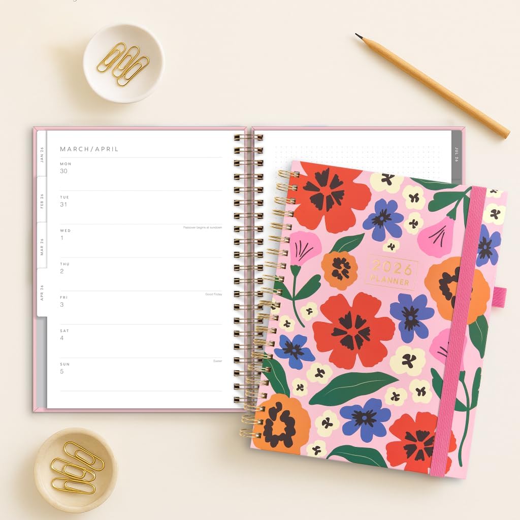 And Per Se 2026 Planner with Pattern, A4 Size-Daily, Weekly & 18-Monthly Leather Hardcover Planner, Daily Schedule, Monthly Tabs, 100 GSM Thick Paper(Elegant Florals)