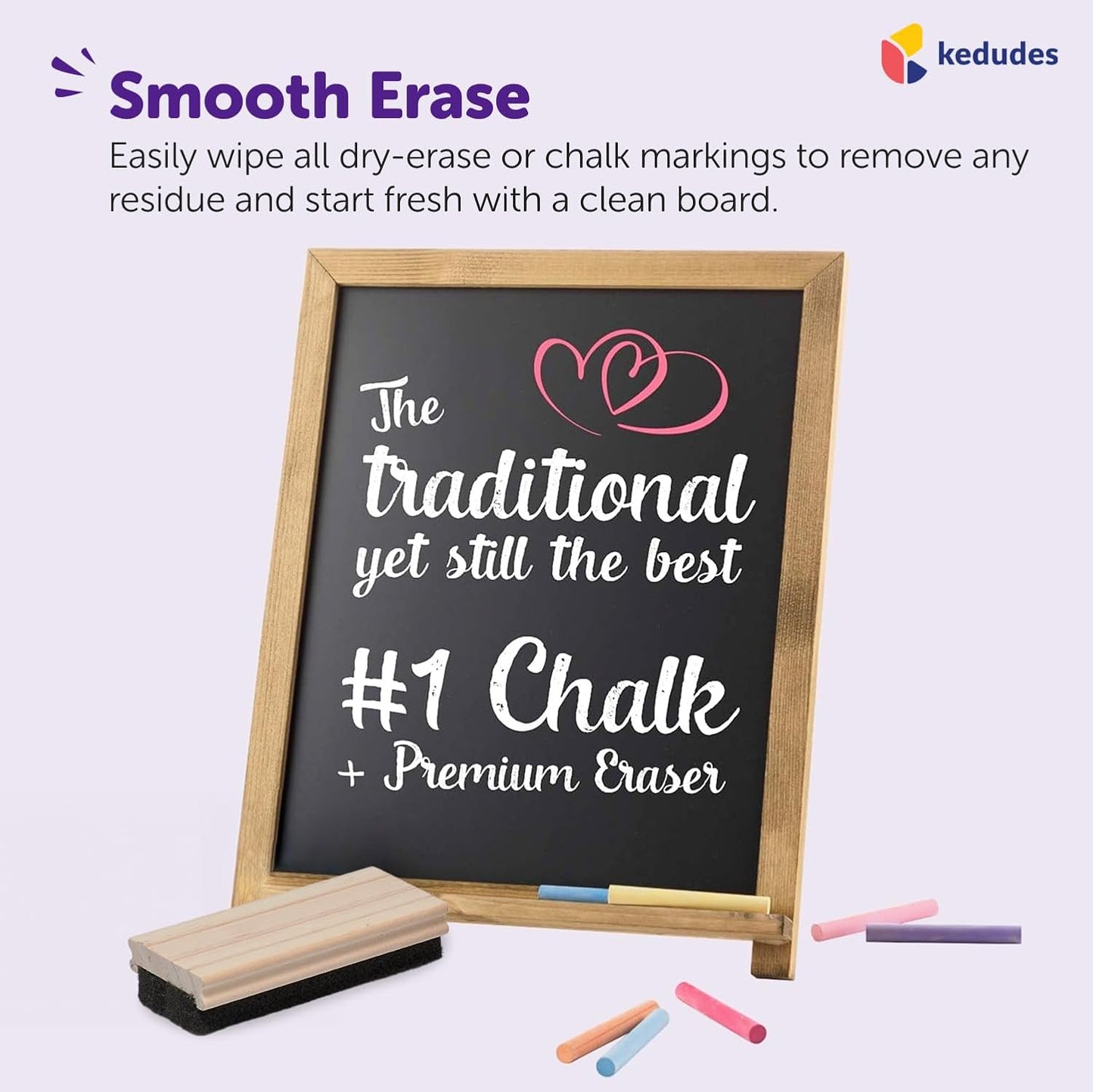 Traditional Chalkboard Eraser 2 Pack - 4.9 Inch Premium Chalk Erasers with Wooden Handle - Eraser for Chalkboard, Blackboard & Dry Chalk Surfaces - Durable Cleaner for Classrooms or Home