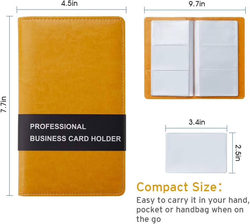 Sooez Leather Professional Business Card Book Holder Organizer, 240 Capacity Credit Card Booklet, PU Name Cards Holder Storage File for Men Women, Orange