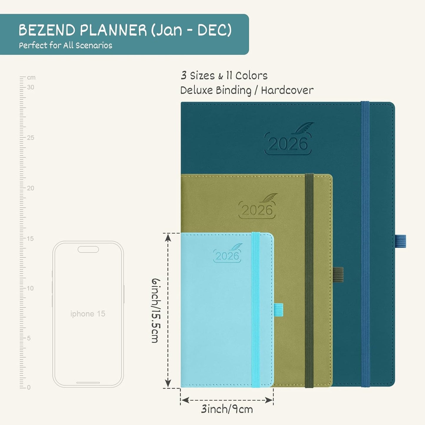 BEZEND Pocket Calendar 2026 Weekly and Monthly (3.5" x 6") Small Daily Planner for Purse (Jan-Dec) with Notes & Expenses, Inner Pocket, Pen Holder, Vegan Leather Hardcover - Lavender