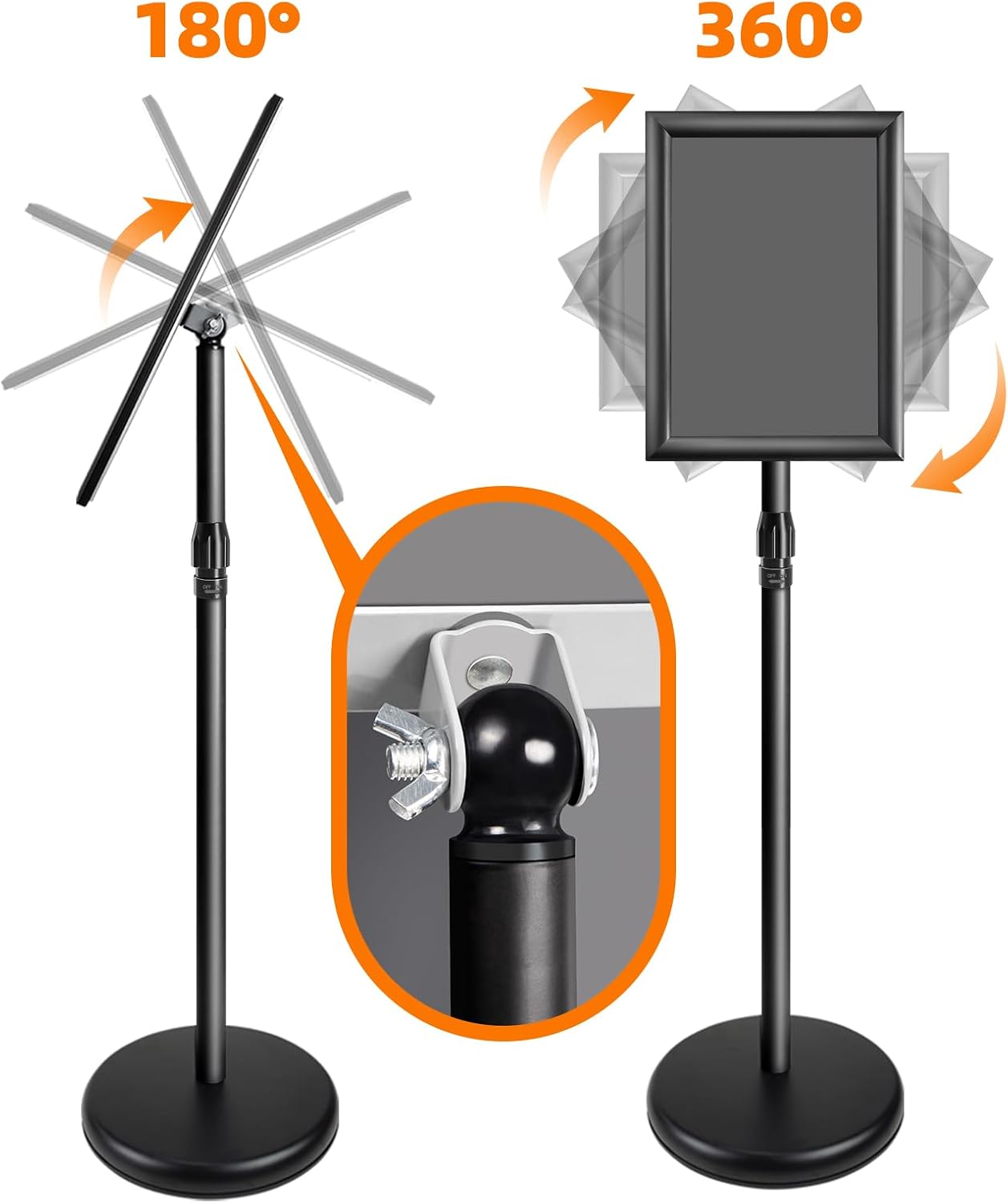 Heavy Duty Adjustable Pedestal Poster Sign Stand, 8.5x11 Aluminum Open Floor Standing Sign Holder for Vertical and Horizontal View Display