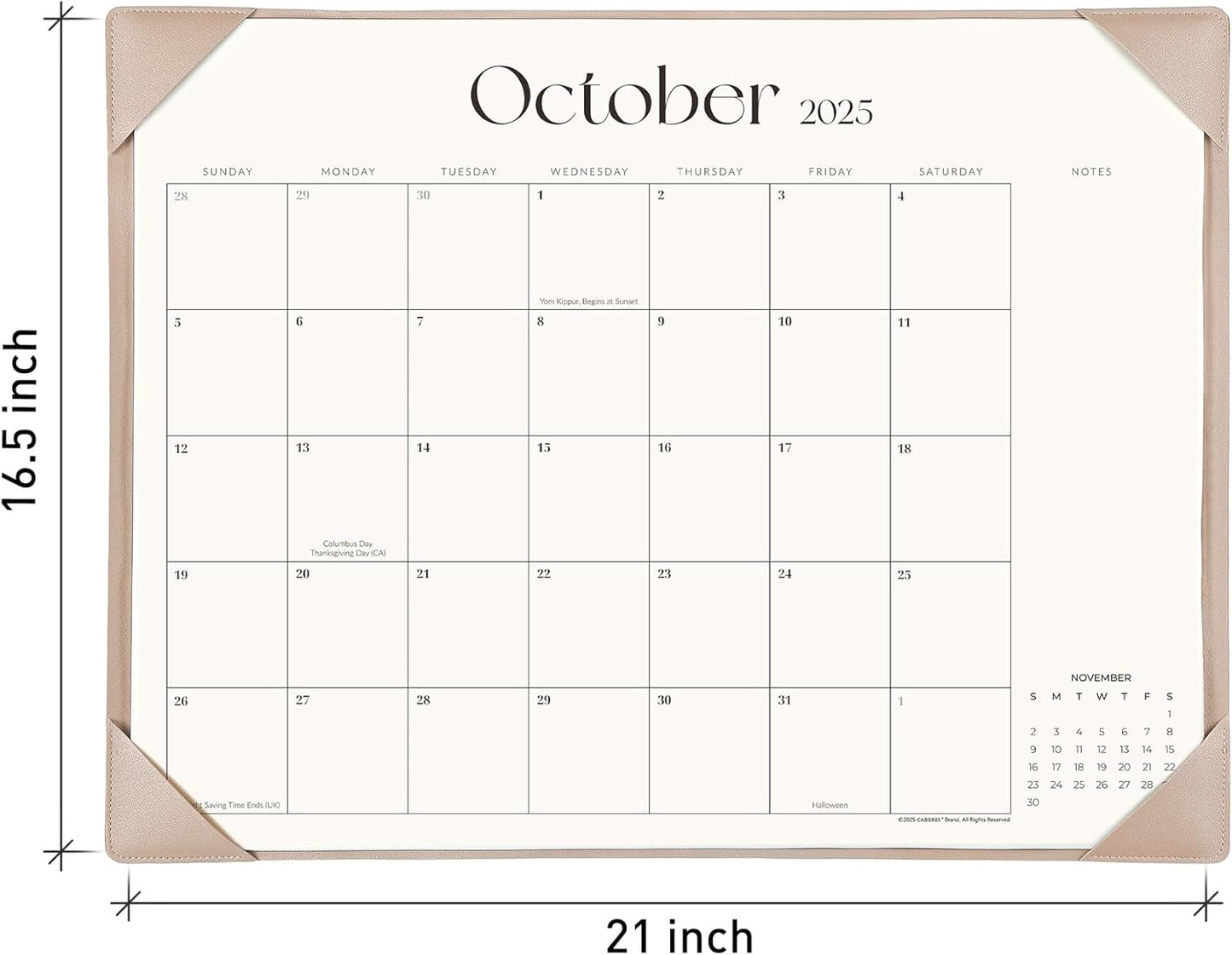 Simplified Desk Calendar 2025-2026 with Desktop Mat, Cabbrix Large Desk Pad Calendar 21" x 16-1/2" Runs From July 2025 to December 2026, Desk Blotter Calendar for Home School and Office (Apricot)