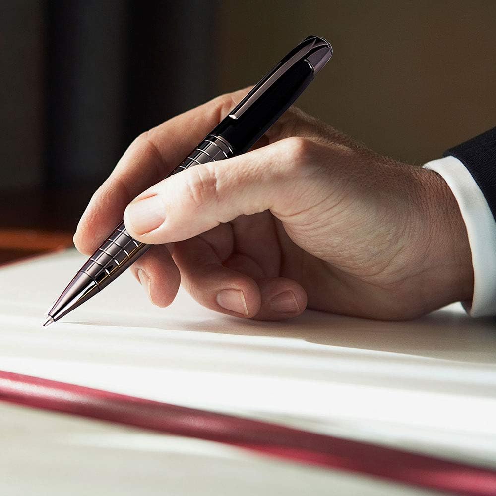 Obacle Ballpoint Pens Black Pens Medium Ball Point 1.0mm Smooth Writing Grip Metal Retractable Executive Business Office Fancy Nice Gift Pen for Men Women (Gun Black, 2 Pack 4 Refills)