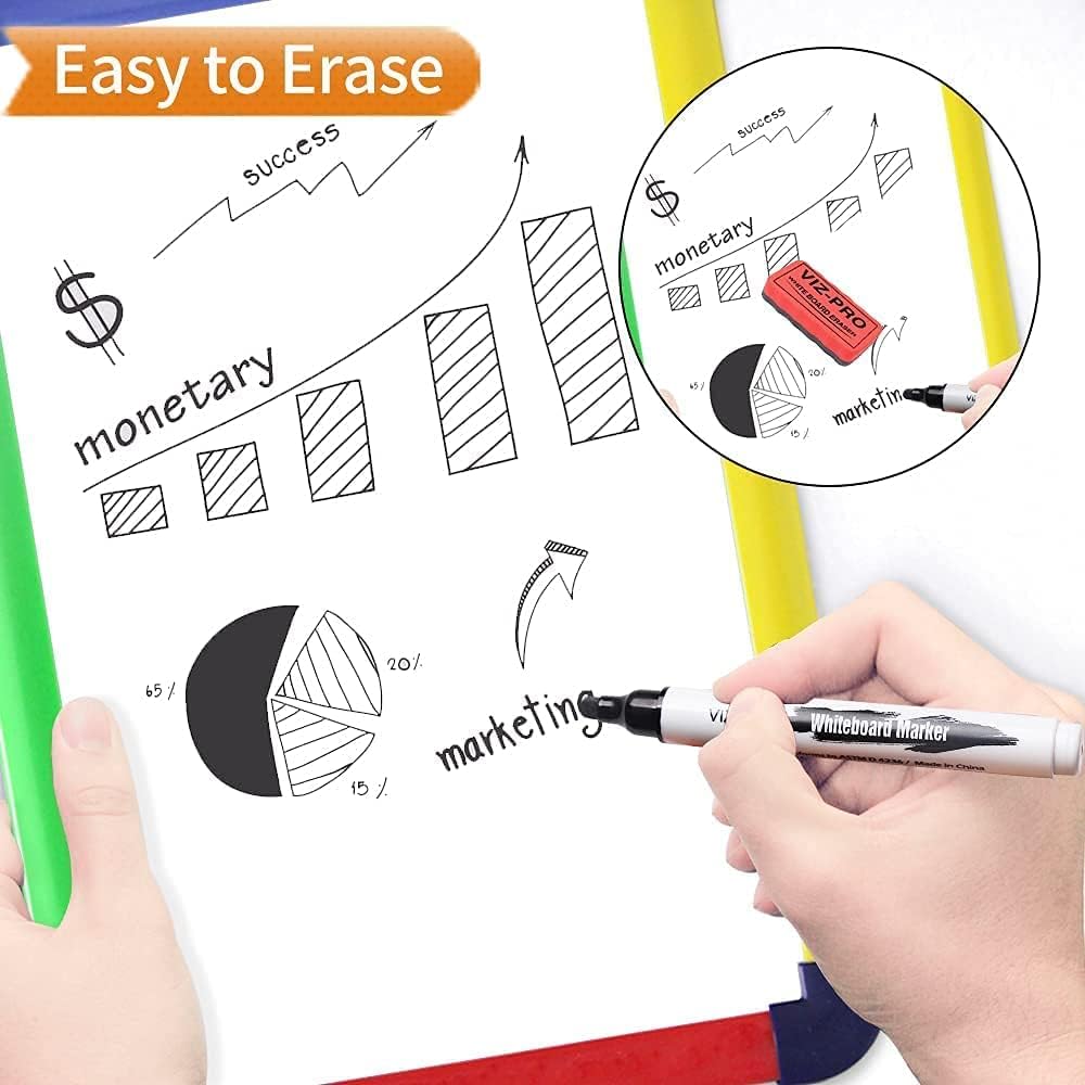 VIZ-PRO Dry Erase Markers Fine Bullet Tip, 3 Assorted Colors, 144 Pcs Low-Odor Whiteboard Pens