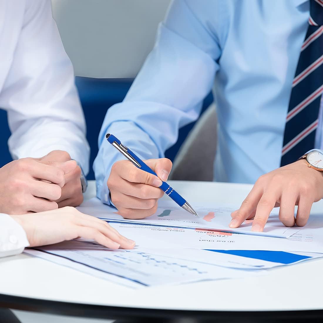 Ballpoint Pen with Stylus Tip, Soft Touch Click Metal Pen, 1.0mm Medium Point, Black Ink, 12 Count(Blue)