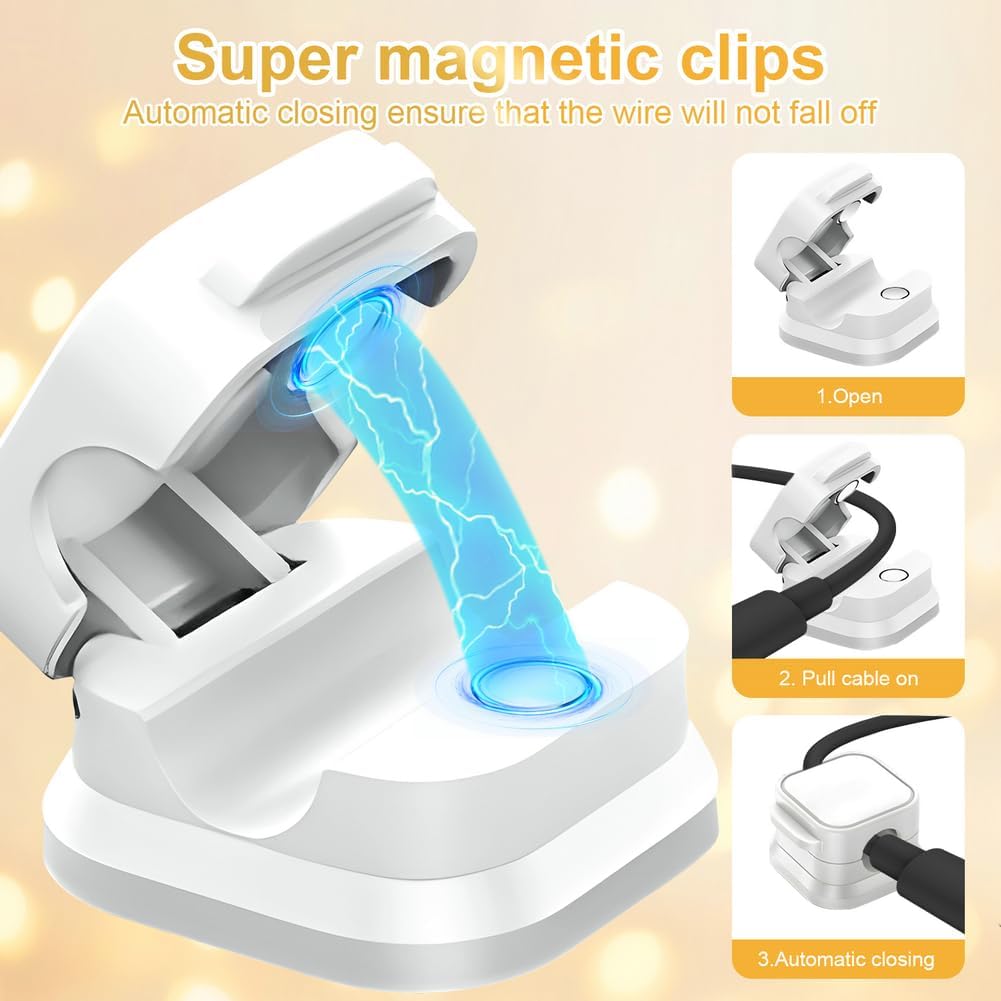 18 Pack Cord Organizer Holder, Magnetic Cable Clips Management, Easy Adhesive Phone Charging Cable Keeper, Hide Or Organize Desk Cable for Kitchen, Office, Car, Nightstand(White)