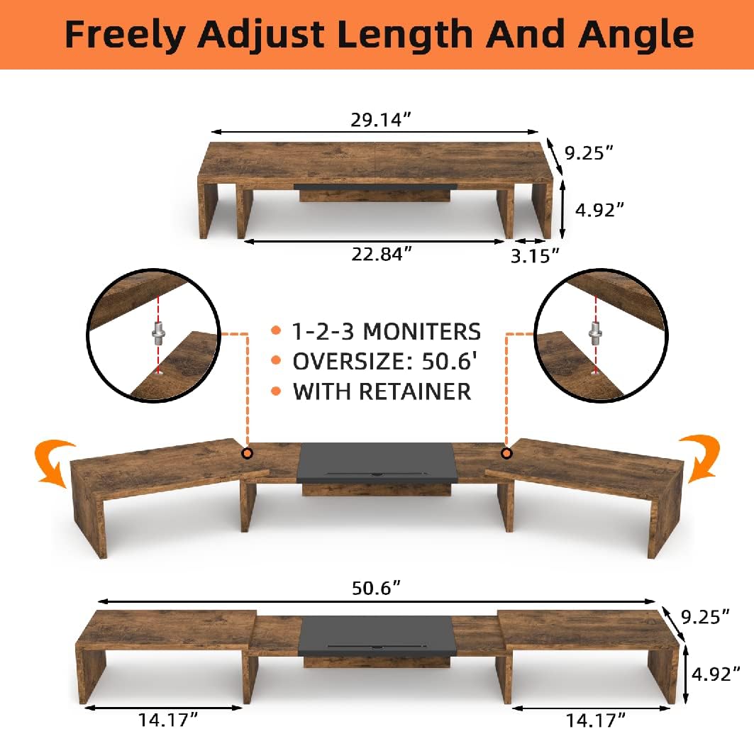 WESTREE Triple Dual Monitor Stand Riser, Extra Long Monitor Stand for 1~2~3 Monitors, Monitor Stand with Length and Angle Adjustable, 3 Shelf Desktop Storage Riser for Monitor Computer Screen Laptop