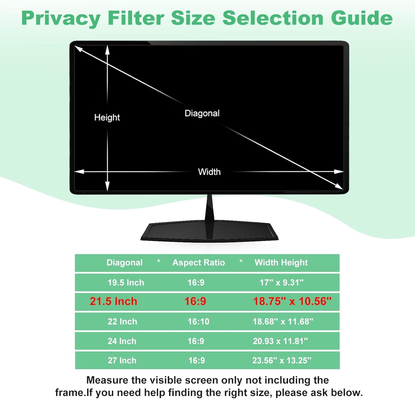 21.5 Inch Computer Privacy Screen for 16:9 Widescreen Monitor, Anti-Blue Light Monitor Privacy Screen Filter, Anti-UV Computer Shield