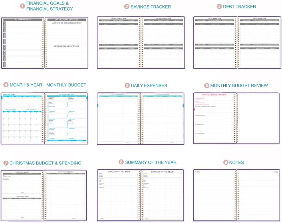 Budget Planner - 8" x 9.5" Monthly Budget Book with Expense Tracker Notebook, 2023-2024 Budgeting Book and Financial Planner to Control Your Money. Large Size, PU Leather, Purple