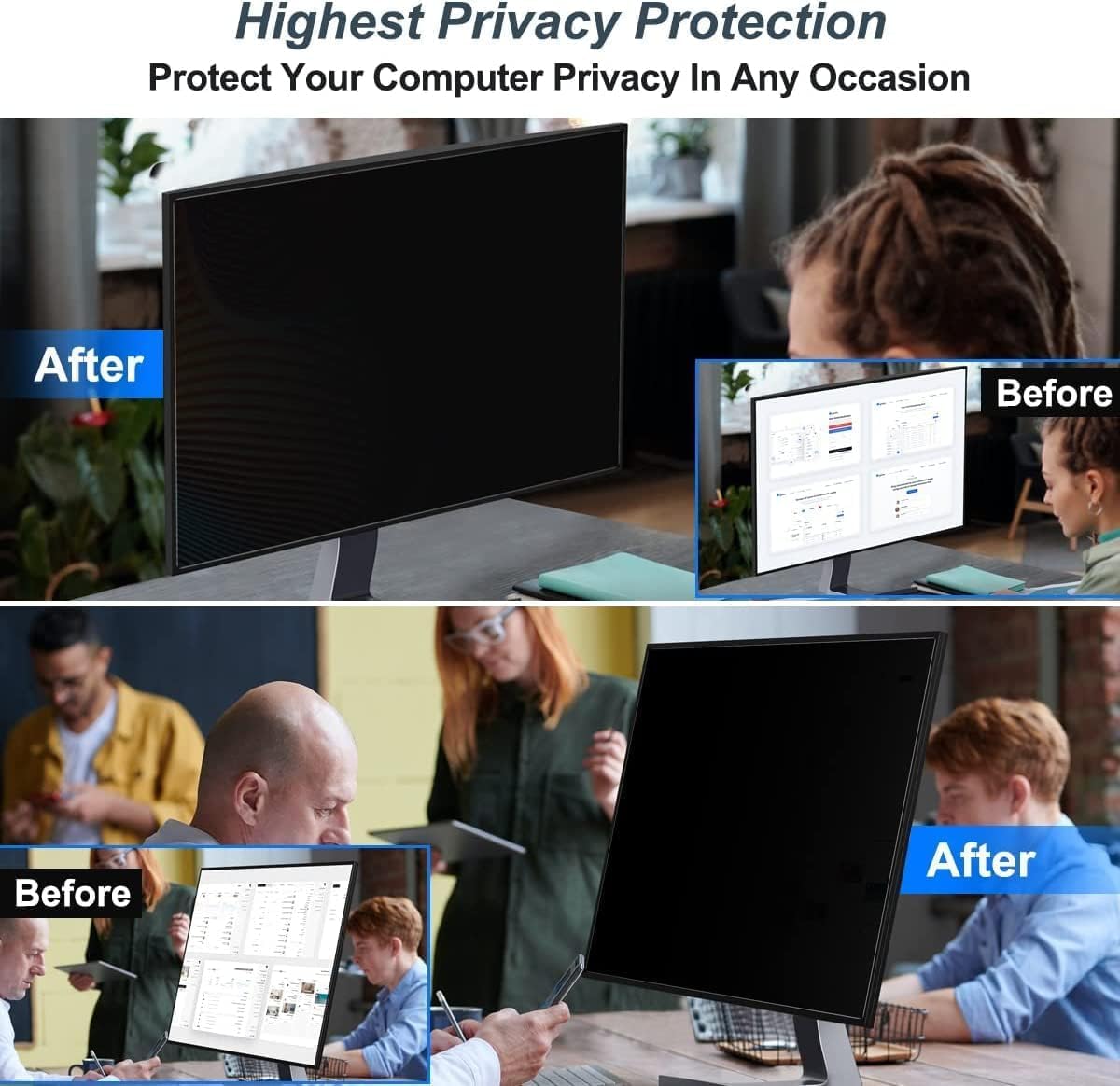 22 Inch 16:9 Computer Privacy Screen Filter for Monitor - Privacy Shield and Anti-Glare Protector