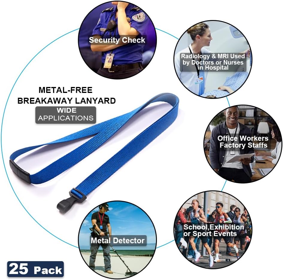 100 Pack Bulk Polyester Breakaway Lanyards with Plastic No Twist Clip & Safety Breakaway Clasp-Great for Radiology-School Hospital-MRI Safe-Neck Strap I.D. Badge Holders 36”(Blue)