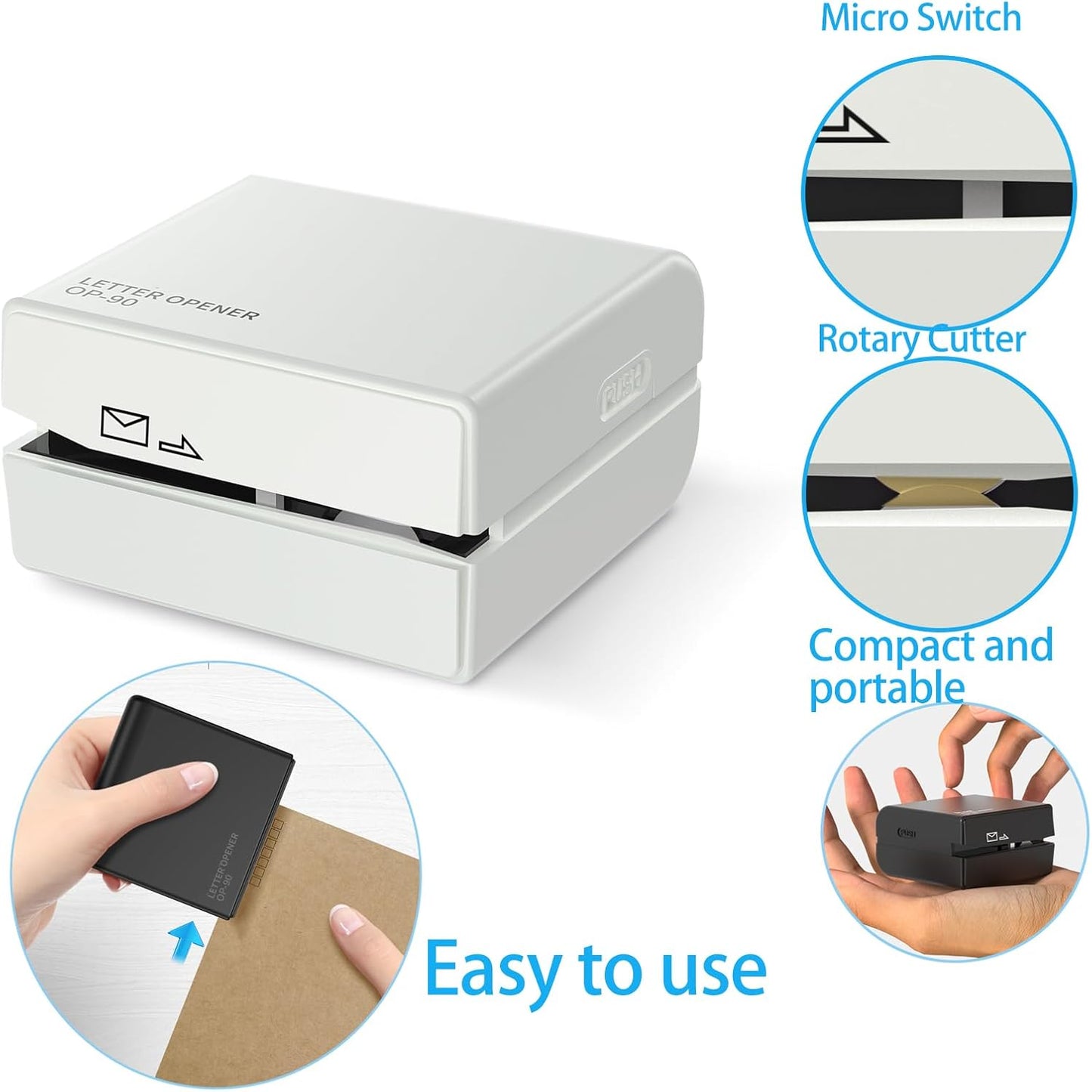 Battery Operated Electric Letter Opener - Portable Efficient Electric Envelope Opener, Mail Opener, Universal Mail Cutter Tool for Office & Home Use, White