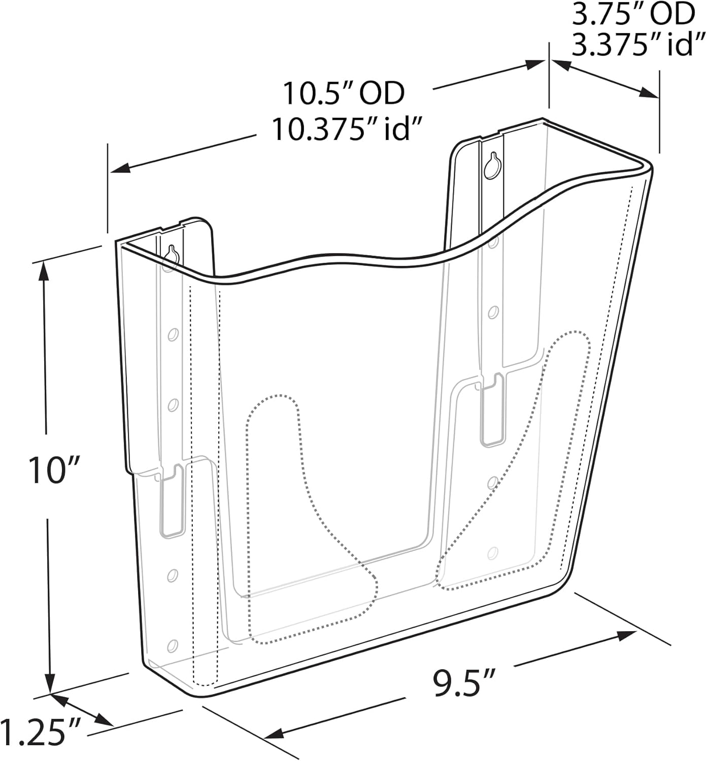 Azar Displays 250088-BLK-2PK Single Vertical Pocket Wall Mount File Holder, Black (2-Pack)