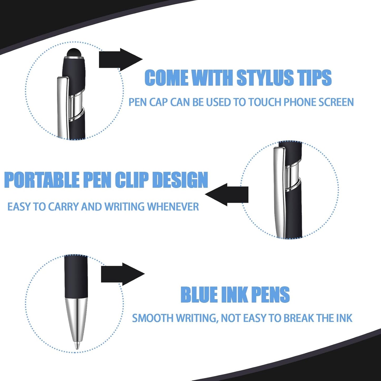 36 Pcs Blue Ink Ballpoint Pen with Stylus 2 in 1 Ballpoint Pen for Touch Screens School Office Coworkers (Black)