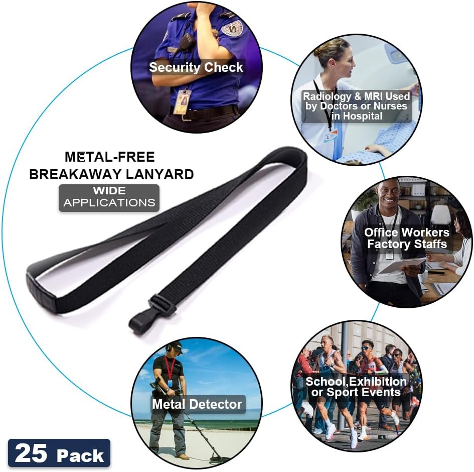 100 Pack Bulk Polyester Breakaway Lanyards with Plastic No Twist Clip & Safety Breakaway Clasp-Great for Radiology-School Hospital-MRI Safe-Neck Strap I.D. Badge Holders 36”(Black)