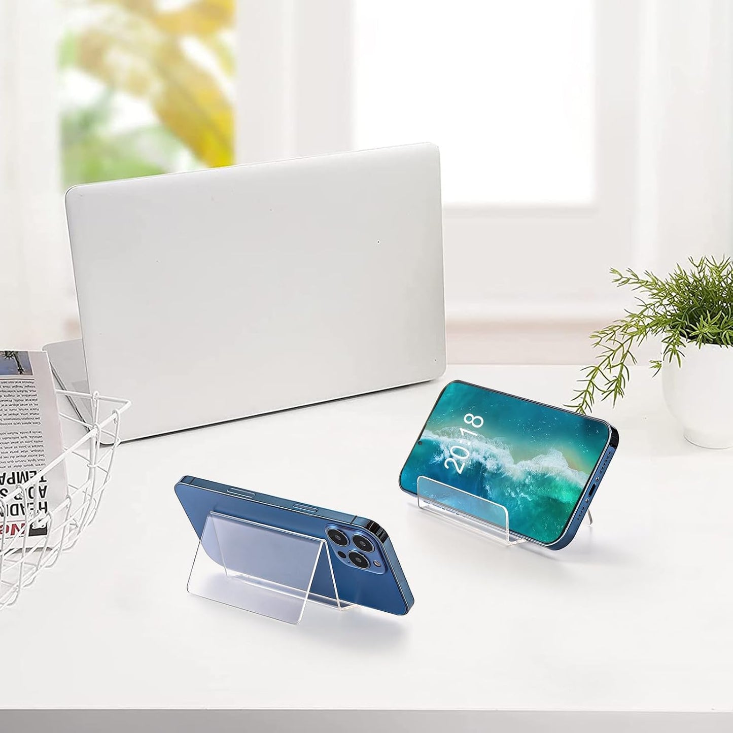 Hedume 12 Pack Business Card Holder for Desk, Office Acrylic Business Card Table Top Display Holders, Clear Name Card Holder Stand, Capacity: 50 Cards