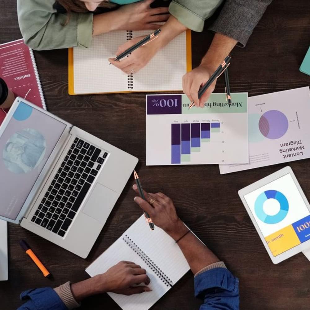 12 PCS 2 in 1 Stylus Ballpoint Pen with Stylus Tip, 1.0 mm Black Ink Metal Pen Stylus Pen for Touch Screens (Rose Gold & Blue)