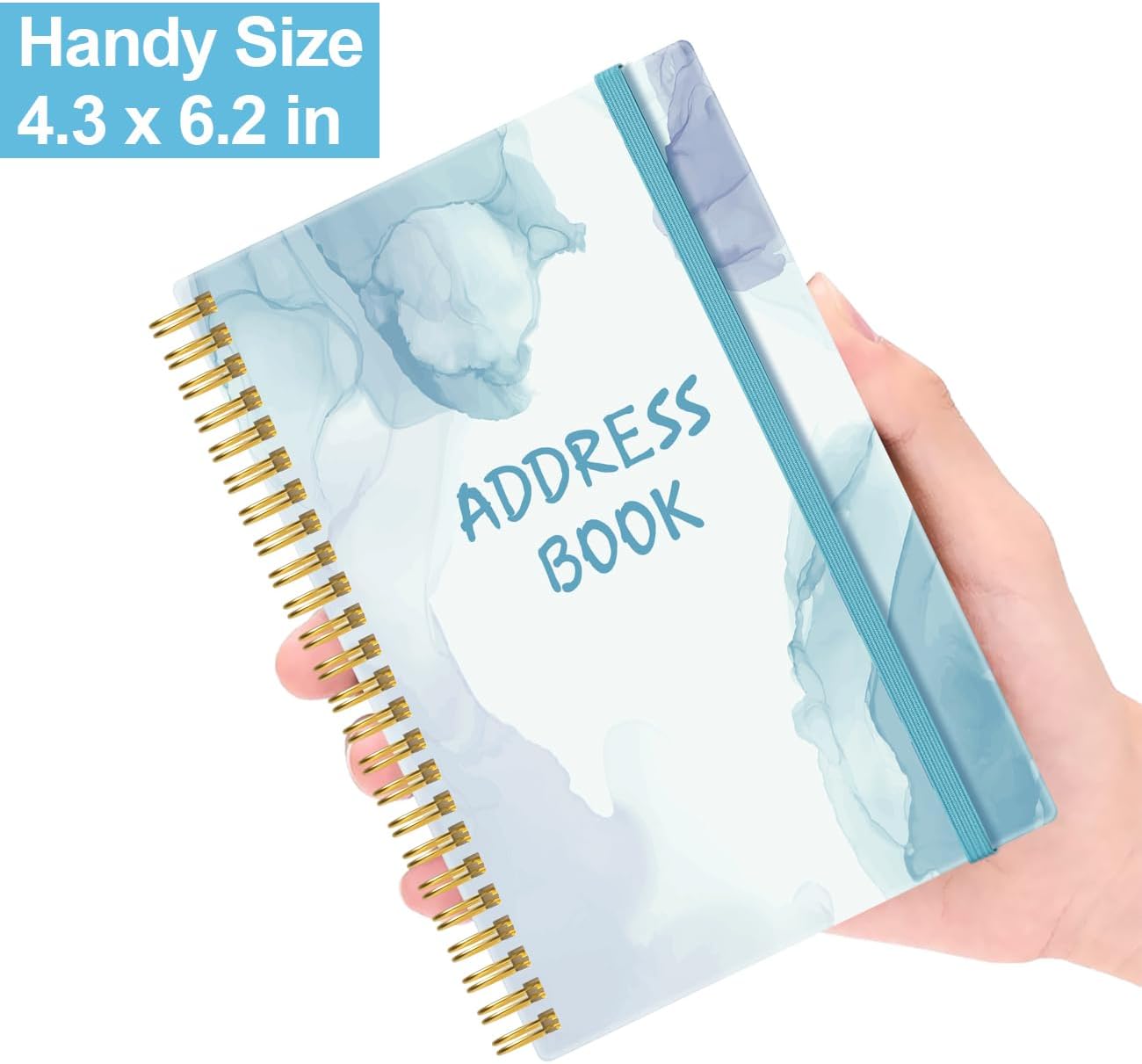 Address Book with Alphabetical Tabs - Small Address Book Spiral with Address Contacts, Special Date, Phone, Birthday & Internet Login Password for Home and Office, 4.3" x 6.2", Blue Watercolor