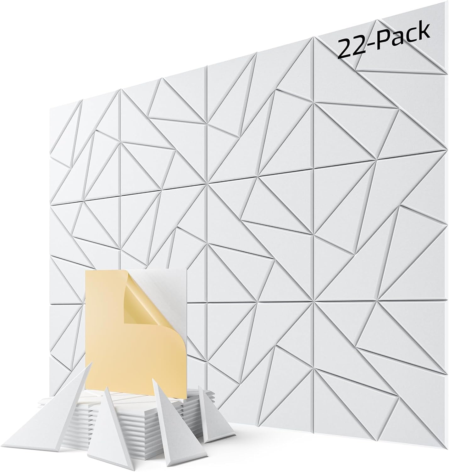 22-Pack Acoustic Panels,12"x12"x0.4" Soundproof Wall Panels, Peel & Stick Sound Proof Foam Panels for Walls, Geometric Noise Reduction Panels for Home Office,Studio (White)