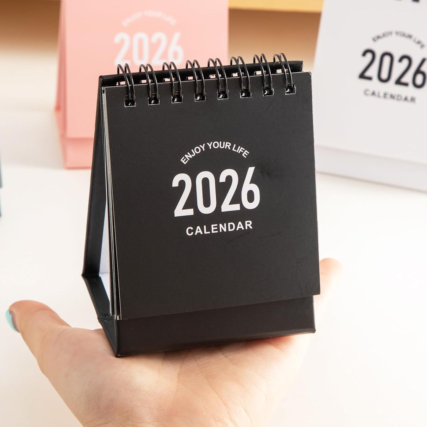 Mini Desk Calendar 2025-2026 - Runs From July 2025 to Dec 2026, Small Standing Desk Calendars with Stickers for Home Office School, 250gsm Thick Paper (Mini Black)