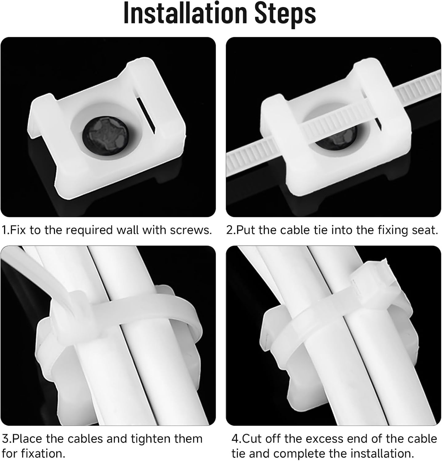 100Pcs Cable Zip Tie Mounts Kit, 0.9in Plastic Zip Ties with Screw Hole, White Zip Tie Anchors, Sturdy Zip Tie Mounting Squares Base with Tapping Screw for Wire Organizer (White, 0.9 inch)