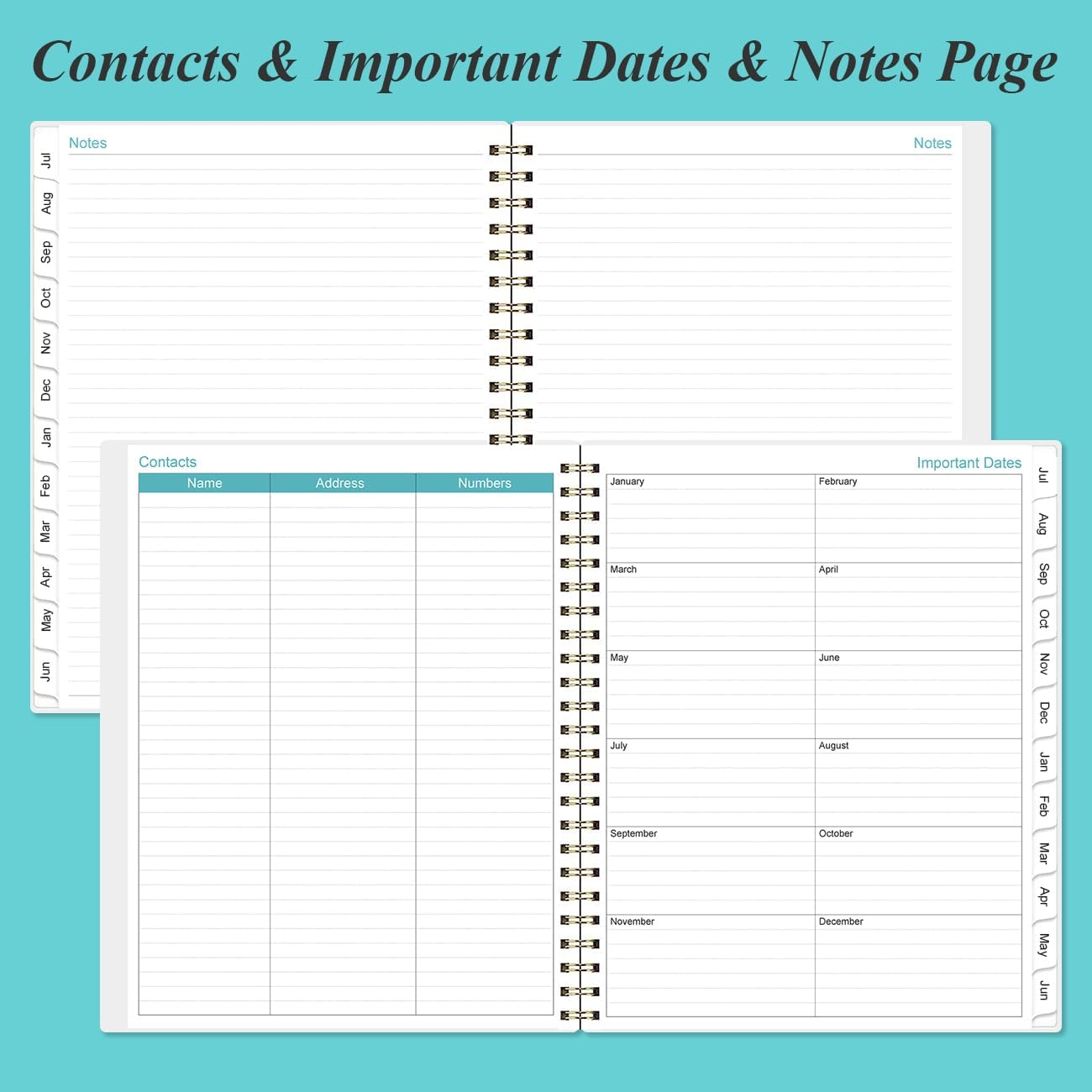 2025-2026 Planner - Academic Planner 2025-2026 from July 2025 to June 2026 with 12 Monthly Tabs, Flexible Cover, Inner Pocket, 8.5" x 11", Teal Flowers