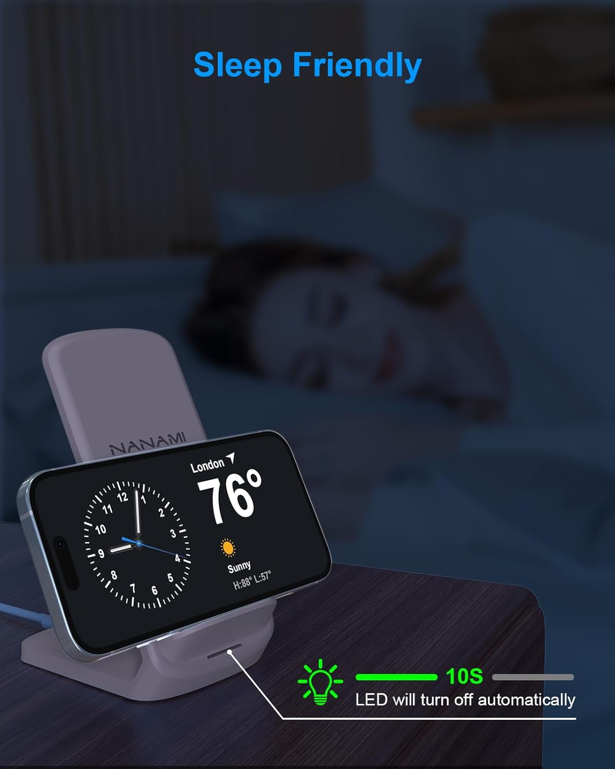 NANAMI Wireless Charger for Samsung and iPhone - 10W Fast Qi-Certified Induction Charger Stand for Galaxy S24/S23/S22/S21/S20/Note 20/10, Wireless Charging Stand for iPhone 17/17 Air/16/15/14/13/12