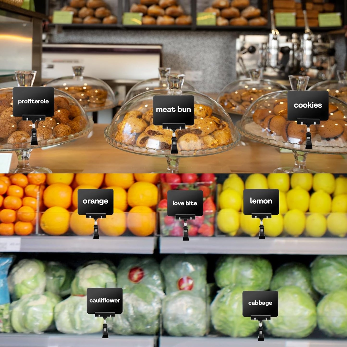 15Pcs Mini Plastic Chalkboard Sign with Clip, Double Head Sale Signs for Retail Store, Rotatable Price Display Sign Clips Black Clip On Sign Holder for Stores Business Exhibition Supermarkets