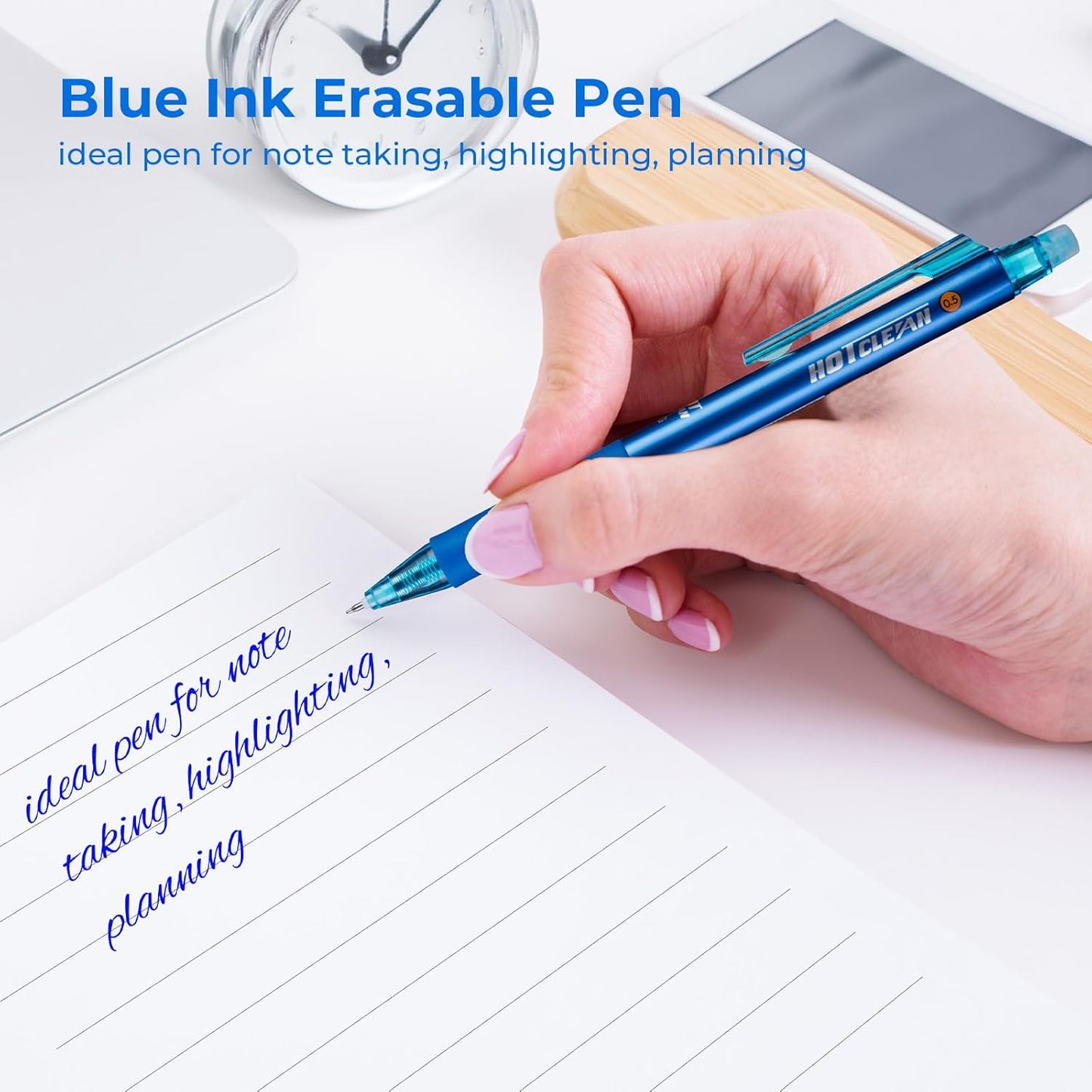 M&G Erasable Gel Pens, 6 Pcs Retractable Blue Ink Erasable Pen Fine Point 0.5mm, Quick Dry Erasable Pen with Non-Slip Grip, Pens Make Mistakes Disappear for Drawing Writing Planner Office Supplies