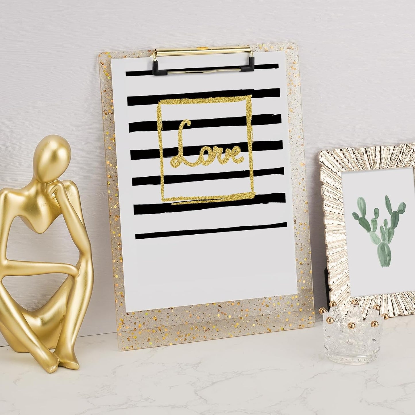 Hongri Plastic Acrylic Glitter Clipboard, 8.5x11" Stardard Letter A4 Size Clipboards for Classroom, Taecher, Women.Cute Confetti Clip Board, Office Supplies, School Supplies.