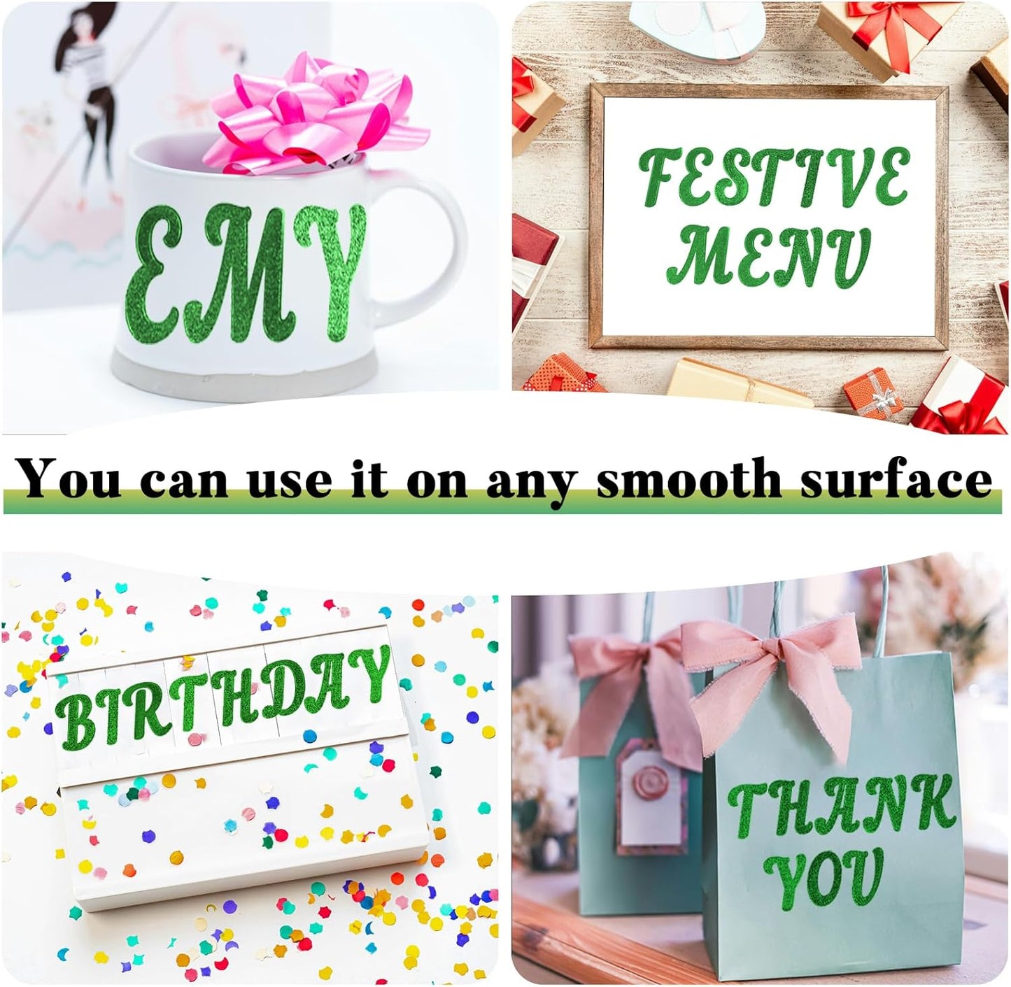 Glitter Letter Stickers,10 Sheets 2 Inches Self-Adhesive Vinyl Letters Alphabet Sticker Decals for Scrapbook,Door,Mailbox,Bulletins Boards -Green