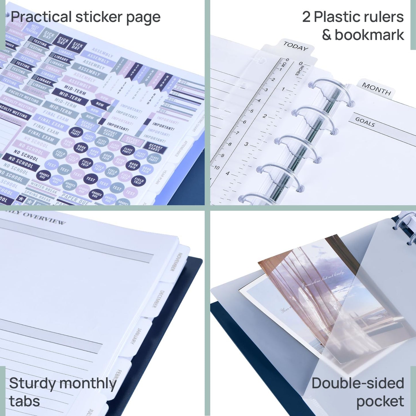 POPRUN Teacher Planner 2025-2026, (Disc-Bound Letter Size - 8.5'' x 11'') Academic Lesson Planner (Jul. 2025 - Jun. 2026) with Monthly Tabs, 2-Sided Pocket, Hardcover for Teachers, Cornflower
