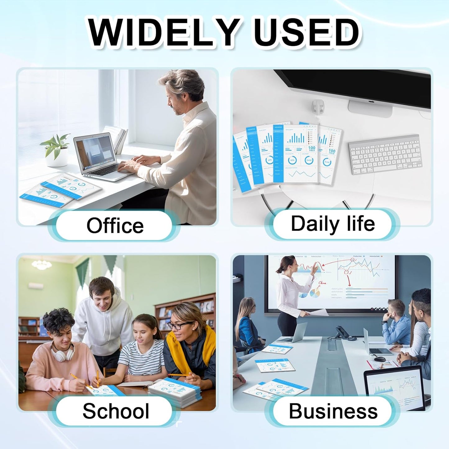 HOUYEE 100 Pack Heavy Duty Clear Document Folder, L-Type Folder Plastic Paper Sleeve Copy Safe Project Pockets Fit for Letter Size Paper, for Home, Office, and School Use