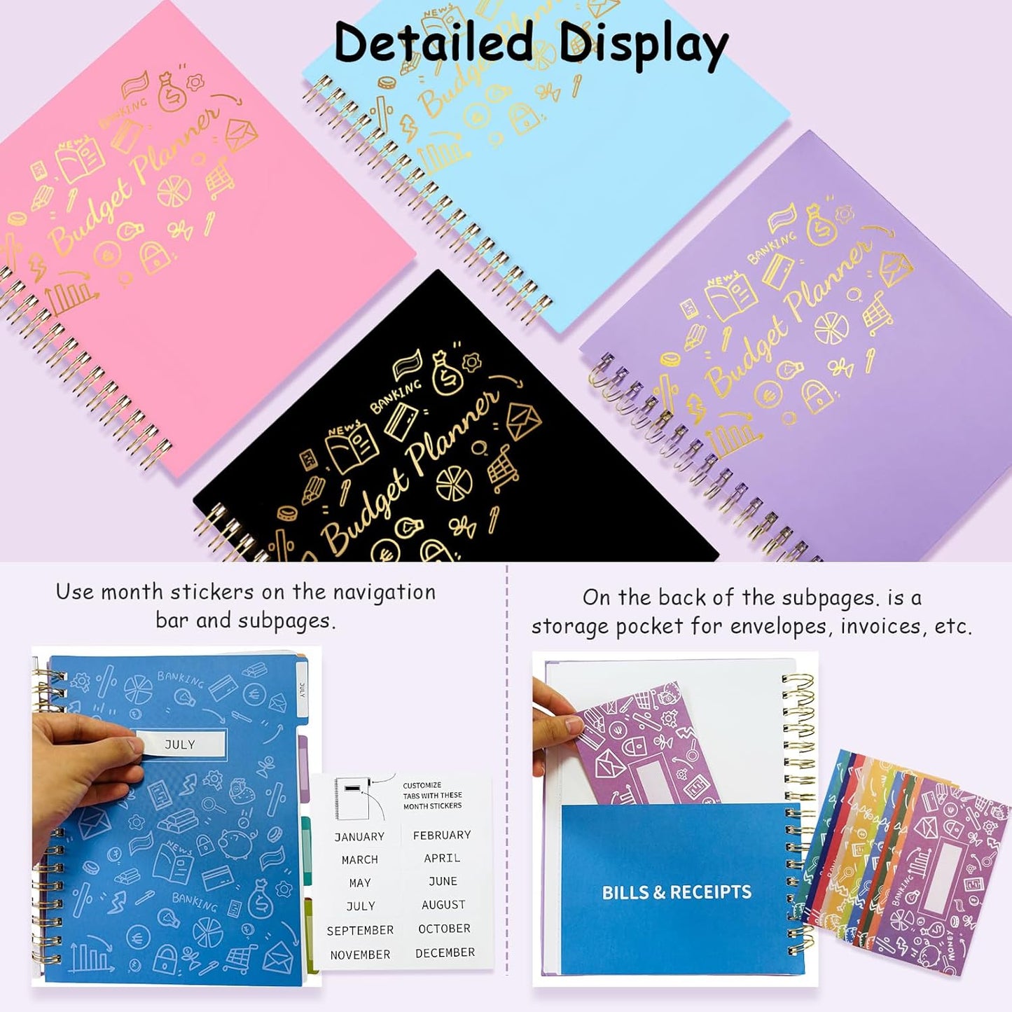 Budget Planner - B5(9.2x7'') Monthly Bill Organizer With Expense Tracker Notebook, Undated Financial Planner Budget Book To Take Control Of Your Money, Large Month Account Book With Pockets (D)