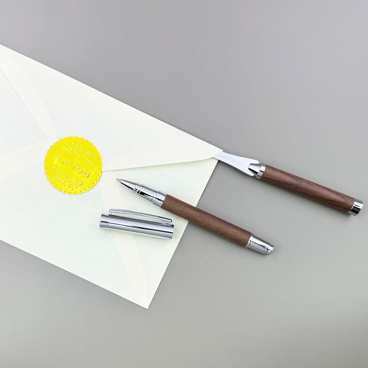 LACHIEVA LUX Walnut Rollerball Pen and Letter Opener Gift Set, Solid Wood with Rich Grain, Gift for Men and Women, TimberDuo Series