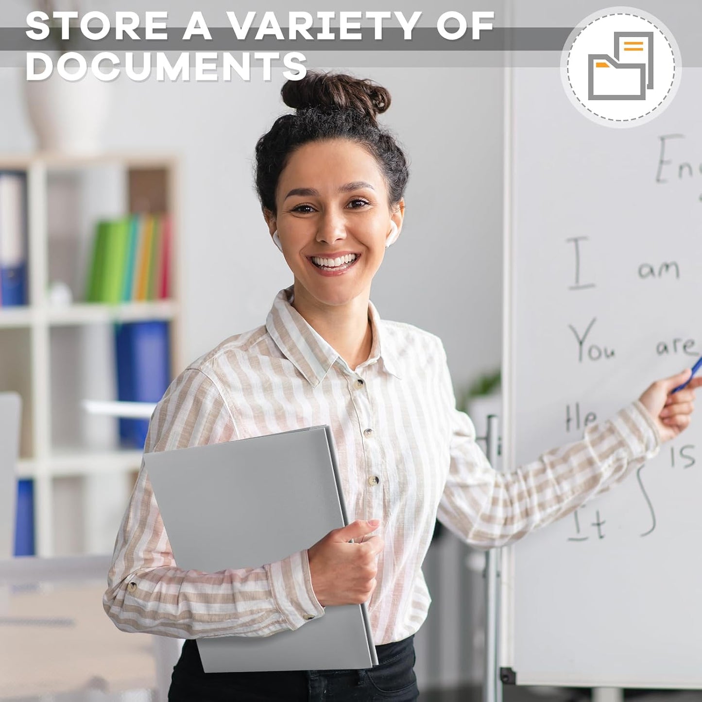 Henoyso 18 Pcs Plastic Folder with Clear Front Pocket and 3 Prong Plastic Folders with Card Slot Pocket Folders with Prongs for School Office (Gray)