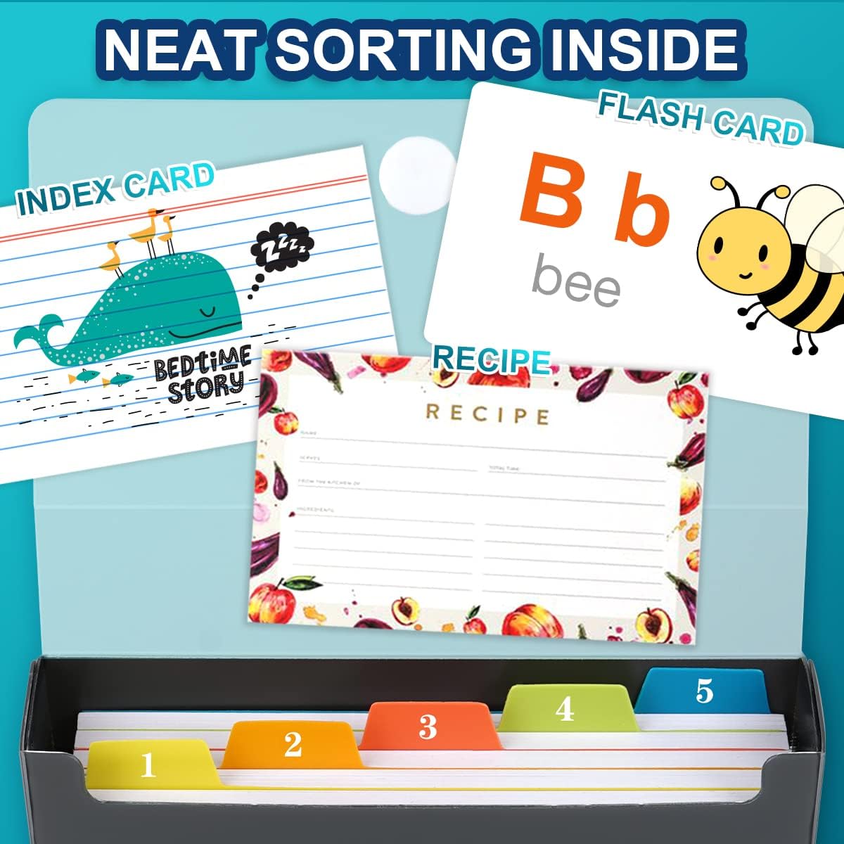 H4D 3x5 Index Card Case with 100 Heavyweight Ruled Index Cards and Dividers, Red