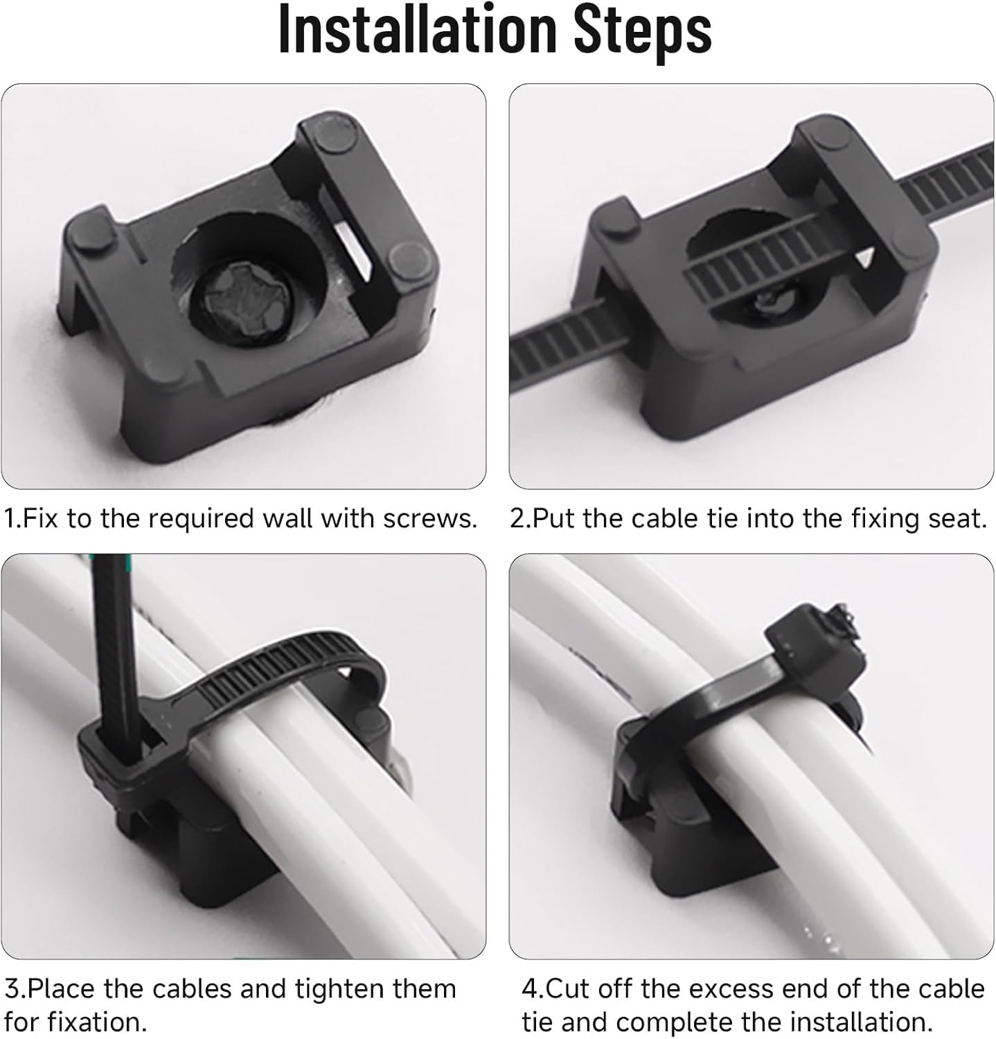 100Pcs Cable Zip Tie Mounts Kit, 0.6in Plastic Zip Ties with Screw Hole, Black Zip Tie Anchors, Sturdy Zip Tie Mounting Squares Base with Tapping Screw for Wire Organizer (Black, 0.6 inch)