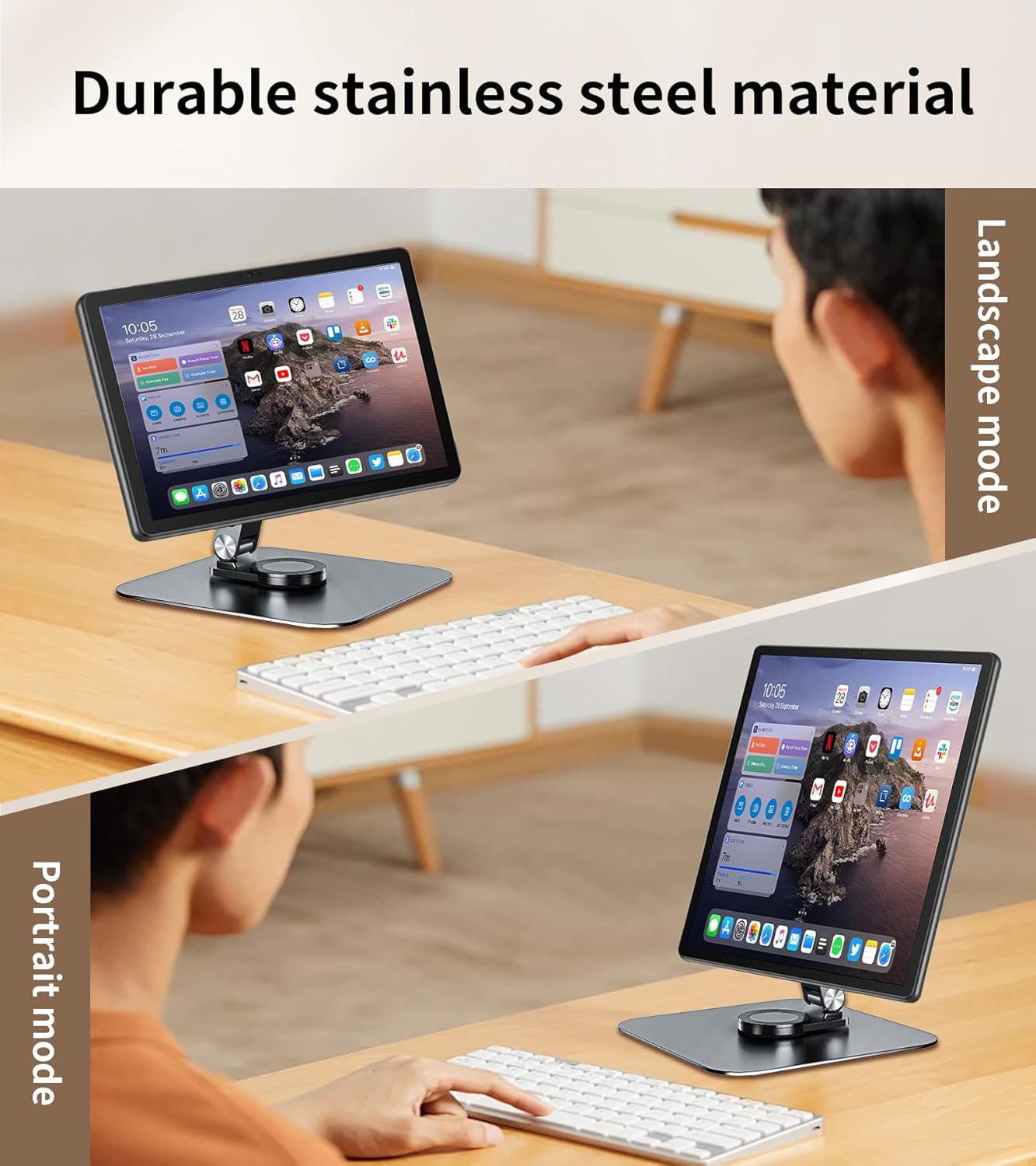 13-17.3" Monitor Stand with 360° Swivel Base, 75mm VESA Single-Arm Mount w/ M4 Screws for Portable Monitor, Adjustable Angle & Tilt & Rotation - Touchscreen Desktop Display Stand (Black)