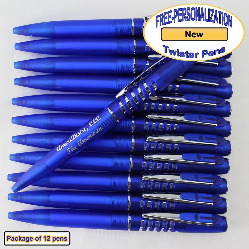 ezpencils - Personalized - Smoke Blue body with a Spiral like Clicker, Silver Accents - Twister Pens - Free Personalization
