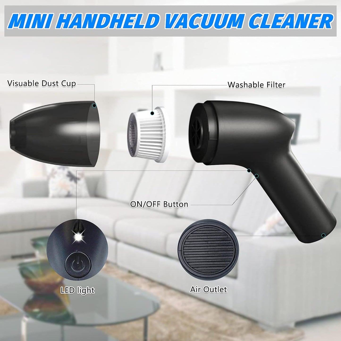 4.3Kpa Keyboard Vacuum Cleaner Mini:Handheld Computer Vacuum Cordless for Car Laptop Sewing Machine Portable Keyboard Vac USB Desk Crumbs Dust Cleaners