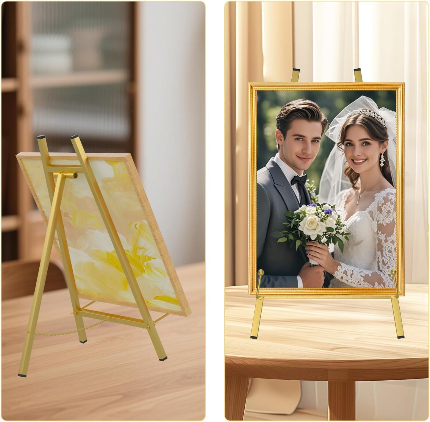 16" Large Metal Table Top Easel Gold Tabletop Easel Picture Stand Mirror Table Top Easels for Display Photo Frame Heavy Duty Plate Art Display Stand for Sign Tabletop Wedding Frame Stands with Tray