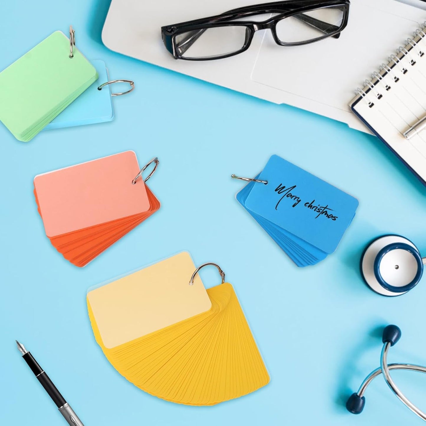 Tecmisse 400 PCS Colored Index Cards with Ring, 2.2 x 3.5 Inch, Small Blank Note Cards with Waterproof Covers,Flash Cards Studying for Office School Supplies