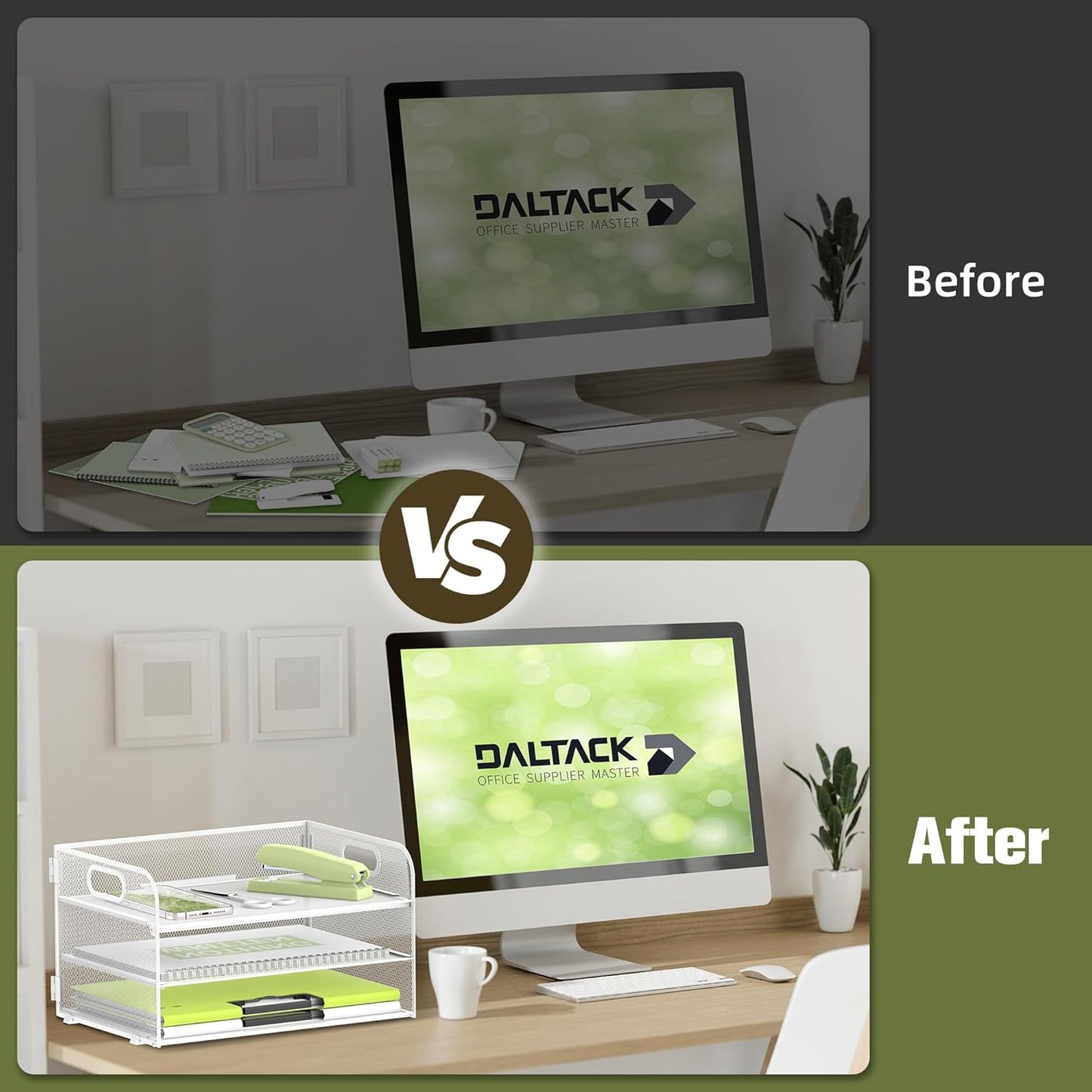 Daltack 3-Tier Paper Organizer With Handle, Mesh Desk Letter Tray for A4 File Folder, White